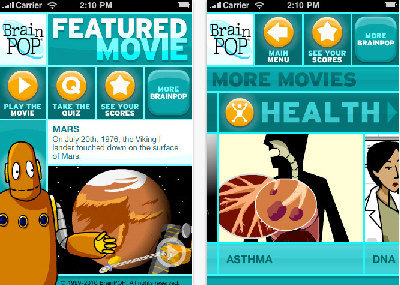 BrainPOP Featured Movie用動畫教授各門學科。(取材自蘋果網站)