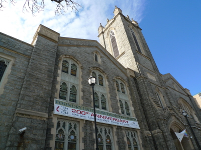 位於華府16街與P街交界的衛理公會教堂已有201年歷史，藏有宋美齡肖像彩繪玻璃窗已有72年。（記者馮兆音/攝影）

