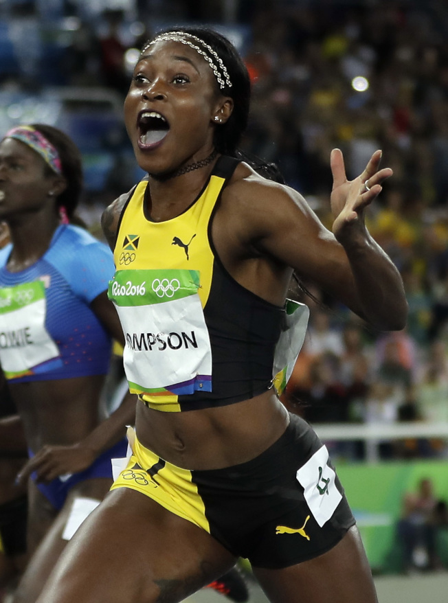 牙買加女將Elaine Thompson13日在女子100公尺奪金。（美聯社）
