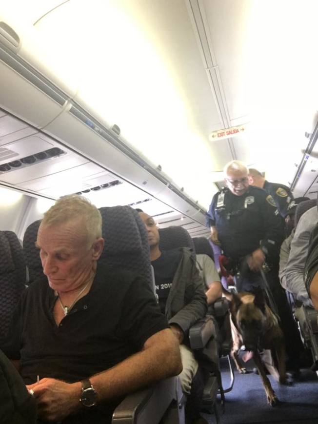 休士頓喬治布希機場發生一名旅客不等飛機停穩,打開座位旁逃生門跳下飛機的事件,導致警察與警犬登機調查。(取材自Cathy Cole臉書)</p>
<p>