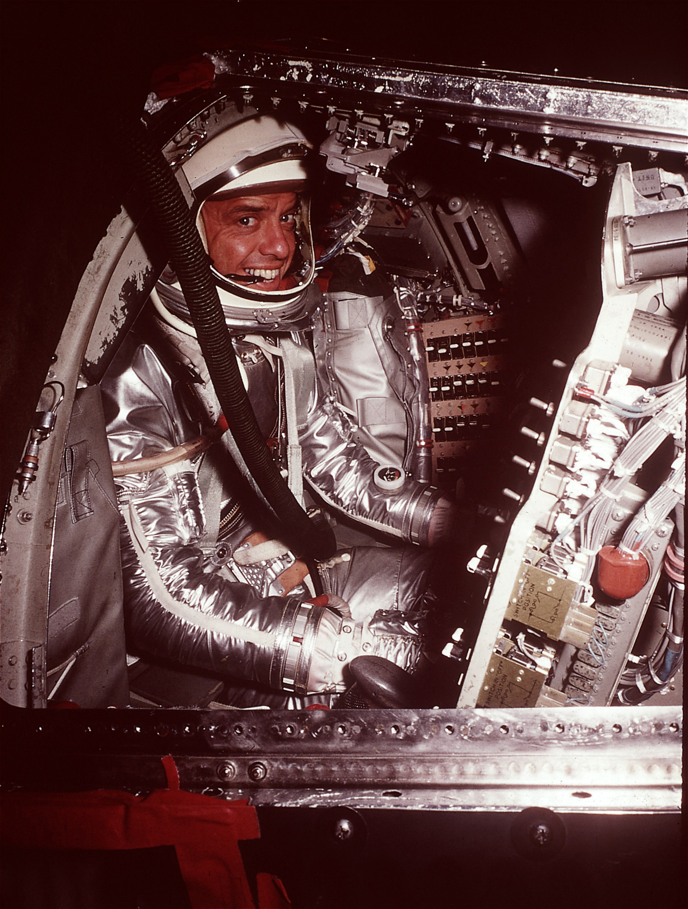 Astronaut Alan Shepard, Jr., America s first man in space, poses in the Mercury space craft in 1961. (AP photo)